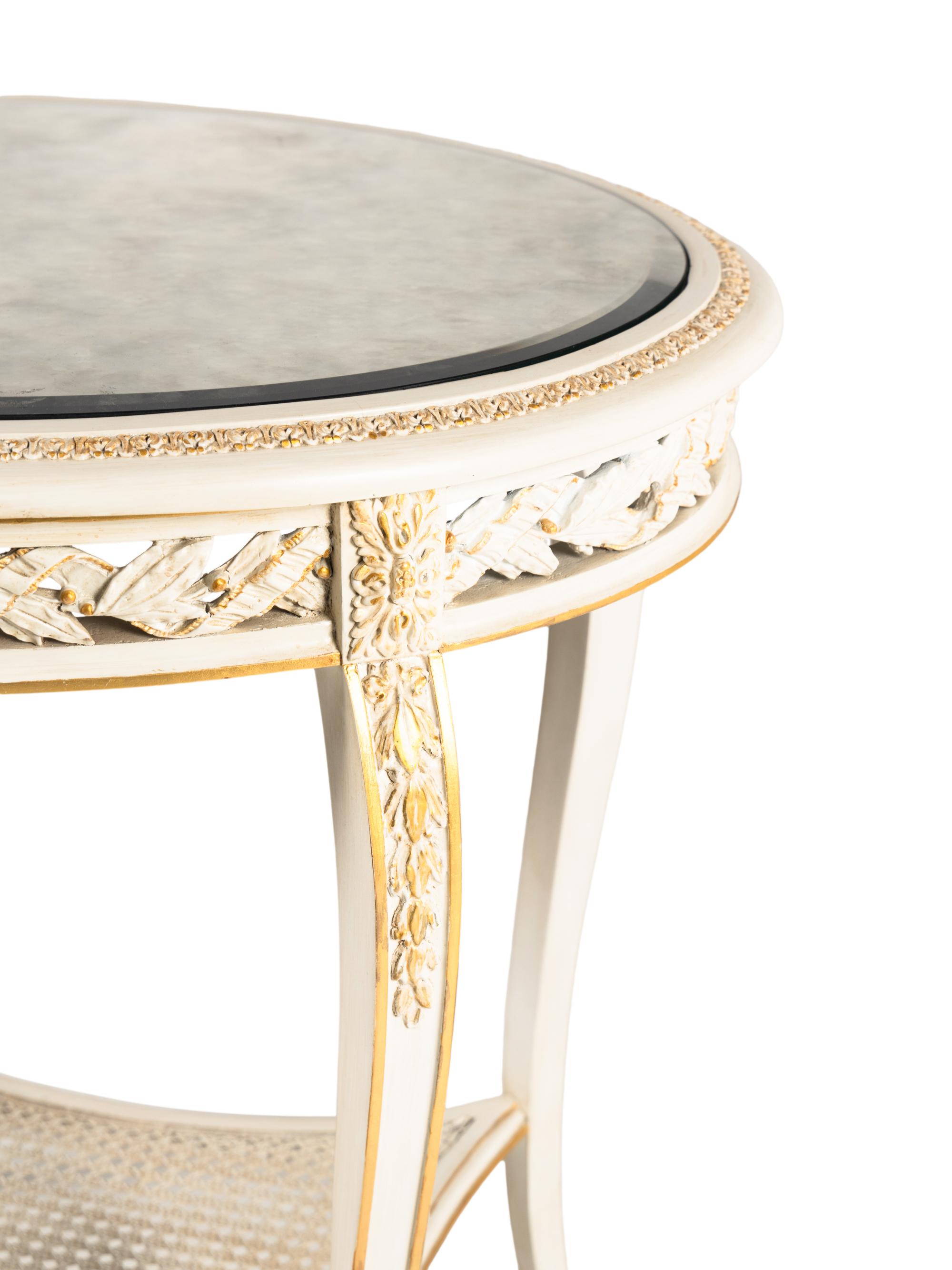 A Louis XV Style Painted and Parcel Gilt Side Table