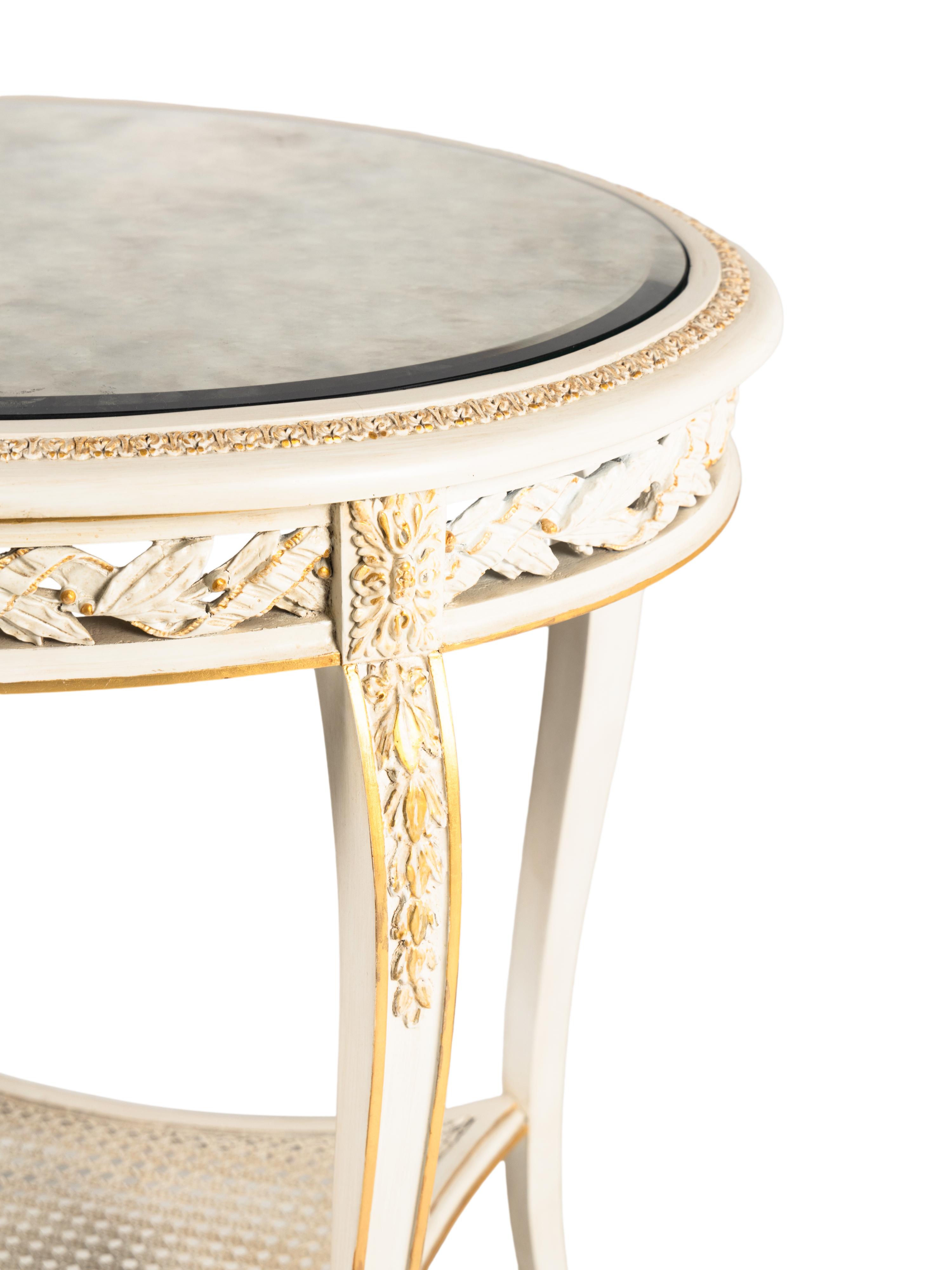 A Louis XV Style Painted and Parcel Gilt Side Table