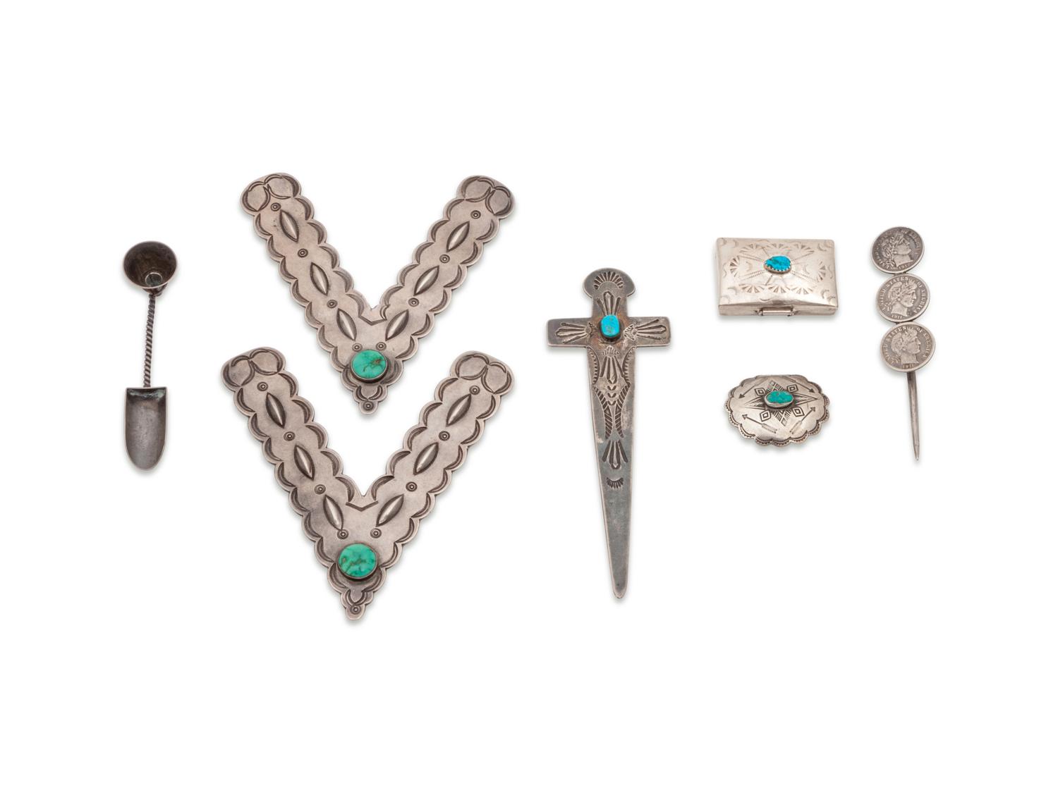 Collection of Navajo Stamped Silver Objects