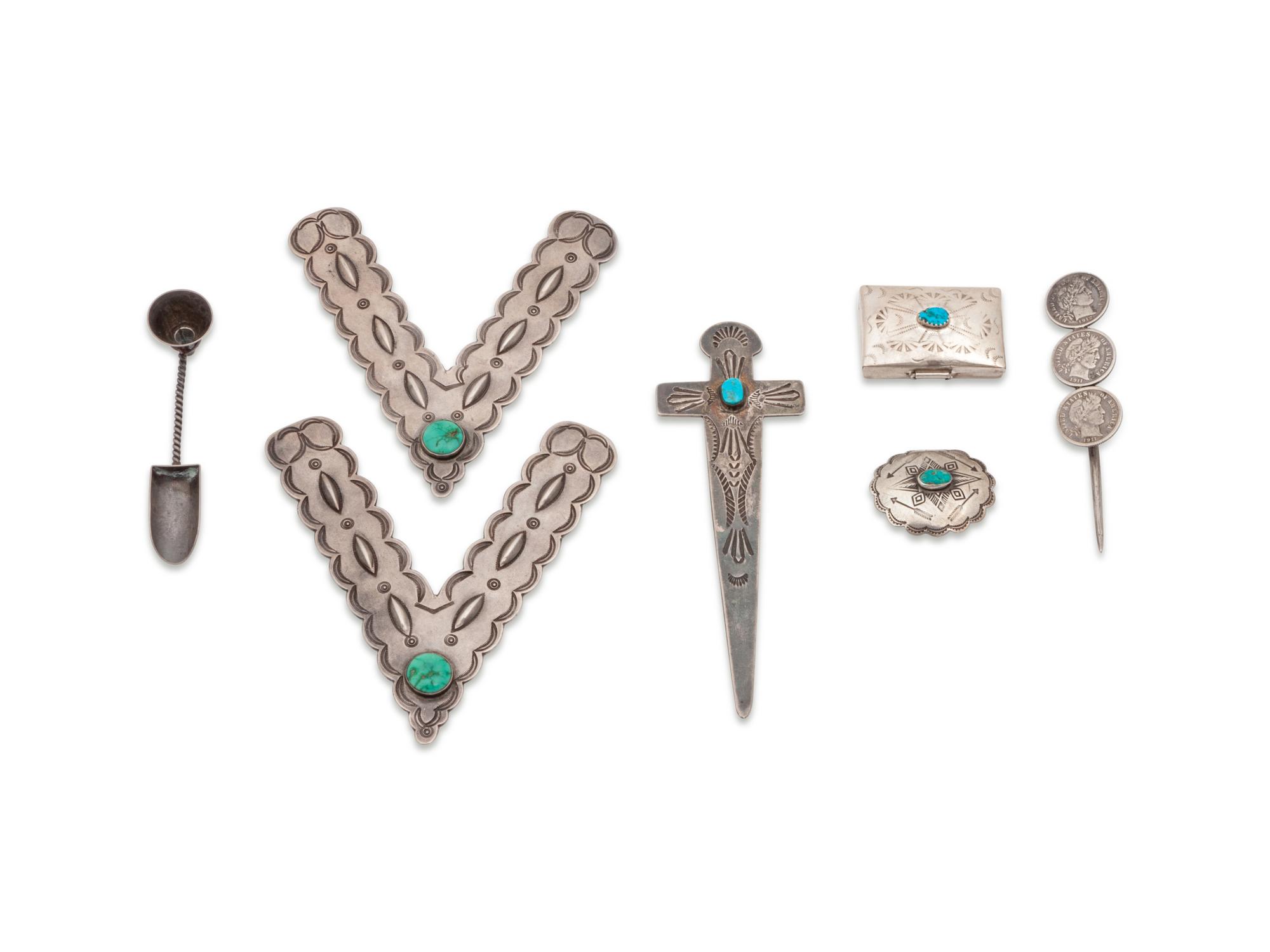 Collection of Navajo Stamped Silver Objects