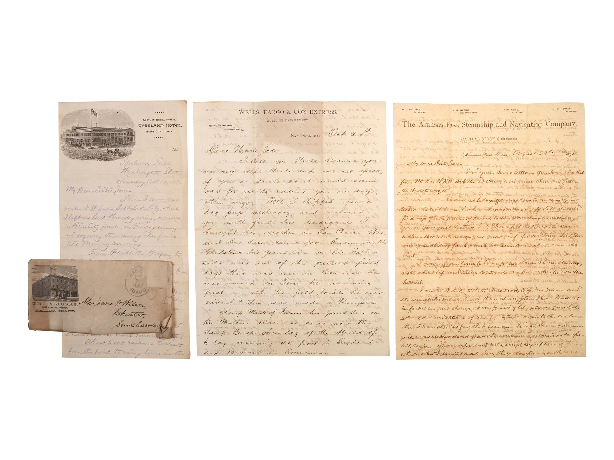 [WESTERN AMERICANA]. The Rosborough family archive, including letters relating to the California Gold Rush, the Modoc War, the Klondike Gold Rush, and early settlement and mining operations in Idaho Territory, Utah Territory, Nevada, and Texas.