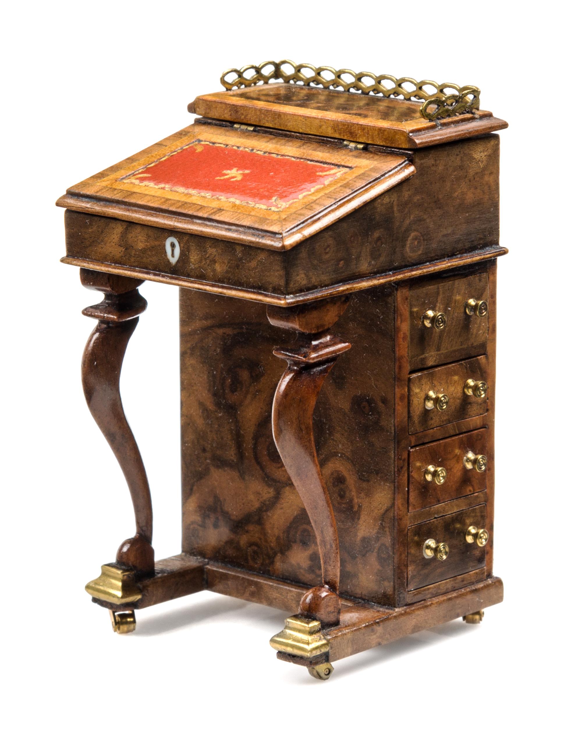 A Victorian Style Brass Mounted Burlwood Davenport Desk Height 2 7/8 x width 1 3/4 x depth 1 3/4 inches. — John Davenport, 1985
