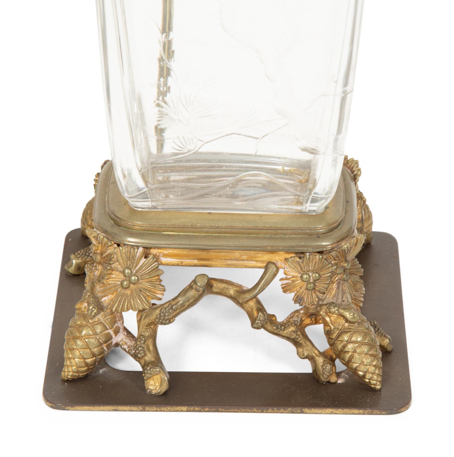 A Pair of Scandinavian Gilt Bronze Mounted Molded Glass Vases Mounted as Lamps