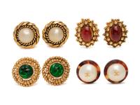 Four Pairs of Designer Ear Clips: Two Chanel, One Yves Saint Laurent, and One Christian Lacroix, 1980-2000s