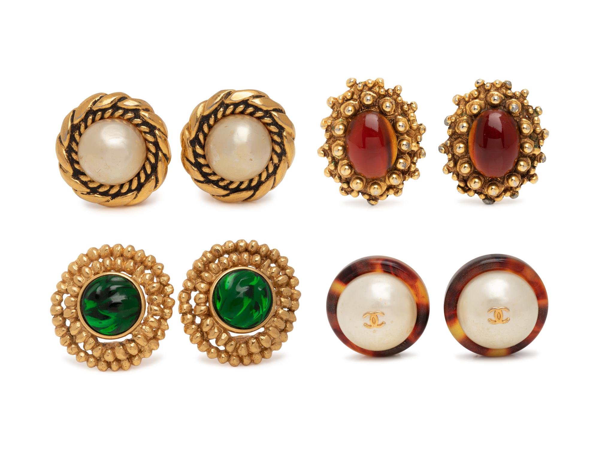 Four Pairs of Designer Ear Clips: Two Chanel, One Yves Saint Laurent, and One Christian Lacroix, 1980-2000s