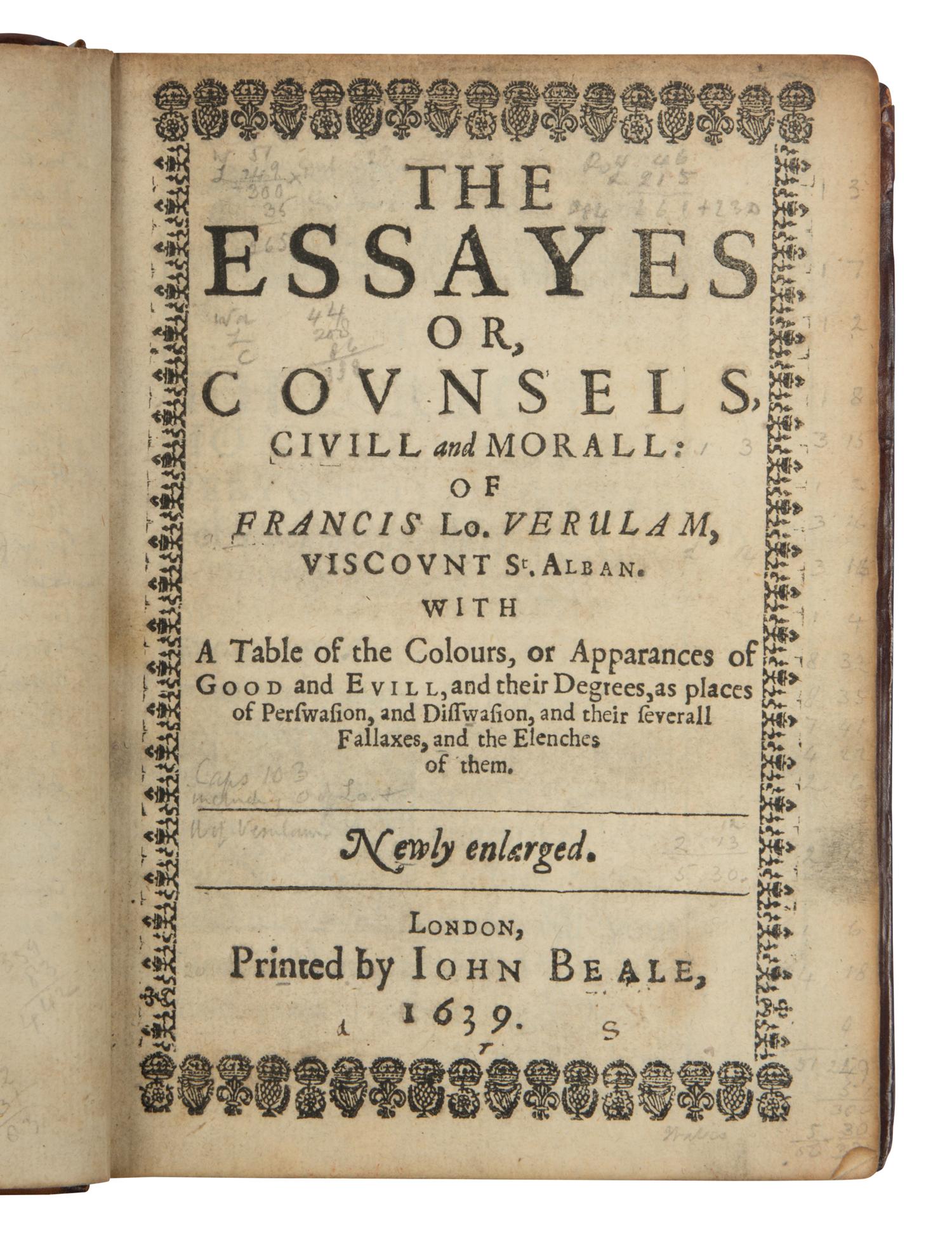 BACON, Francis, Sir (1561-1626). A group of 4 works, comprising: