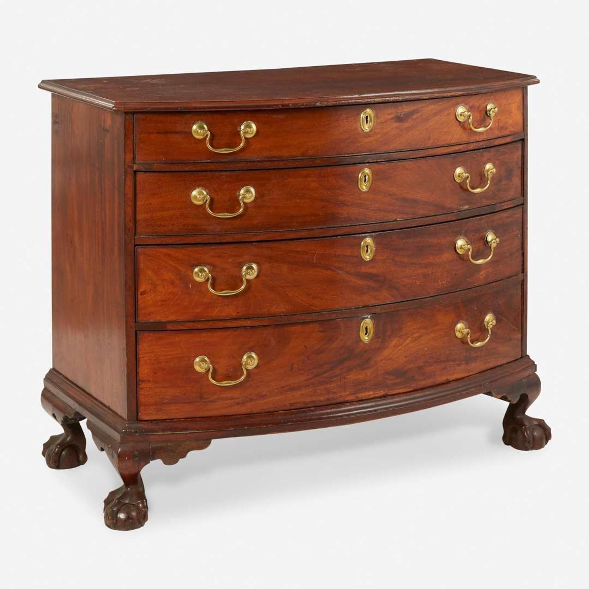 A Chippendale bowfront carved mahogany chest of drawers Probably Boston, MA, circa 1780