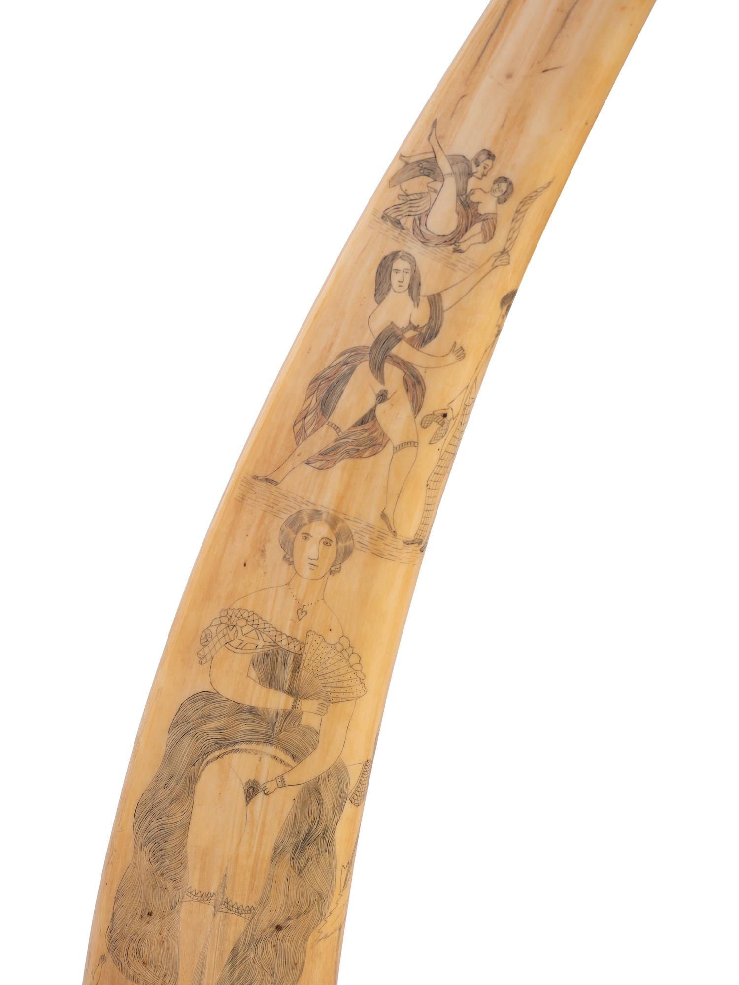 A Scrimshaw Walrus Tusk with Erotic Depictions