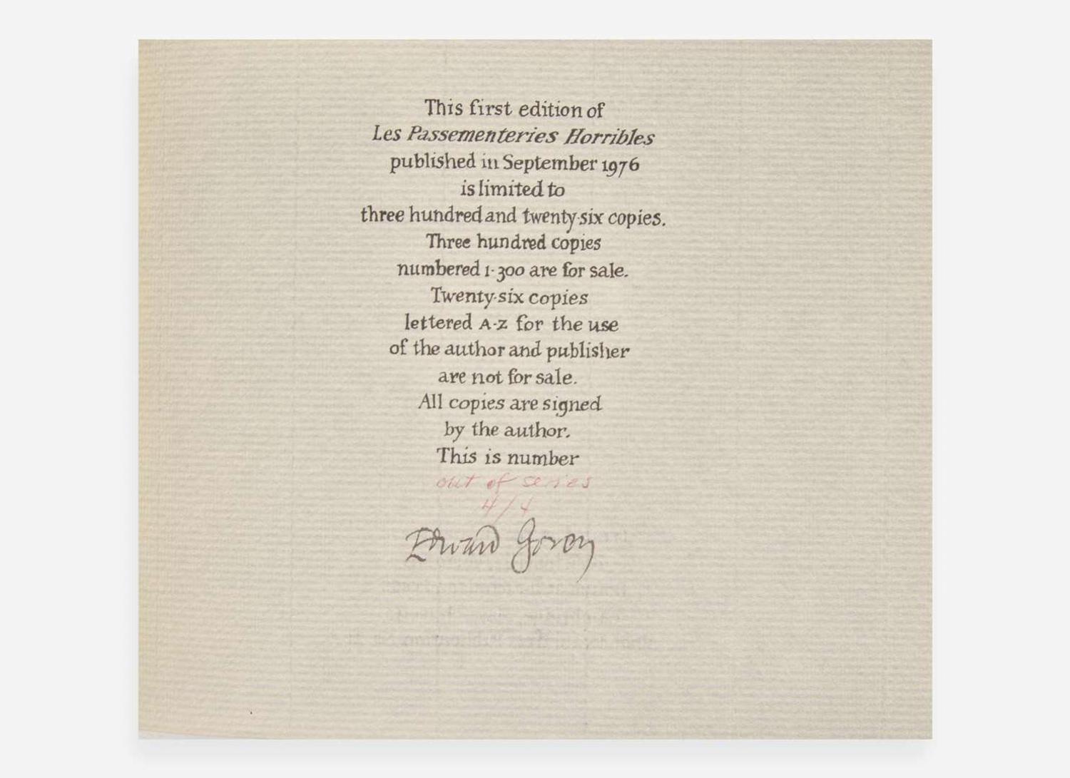 [Children's & Illustrated] Gorey, Edward: Group of 9 Signed Albondocani Press Publications