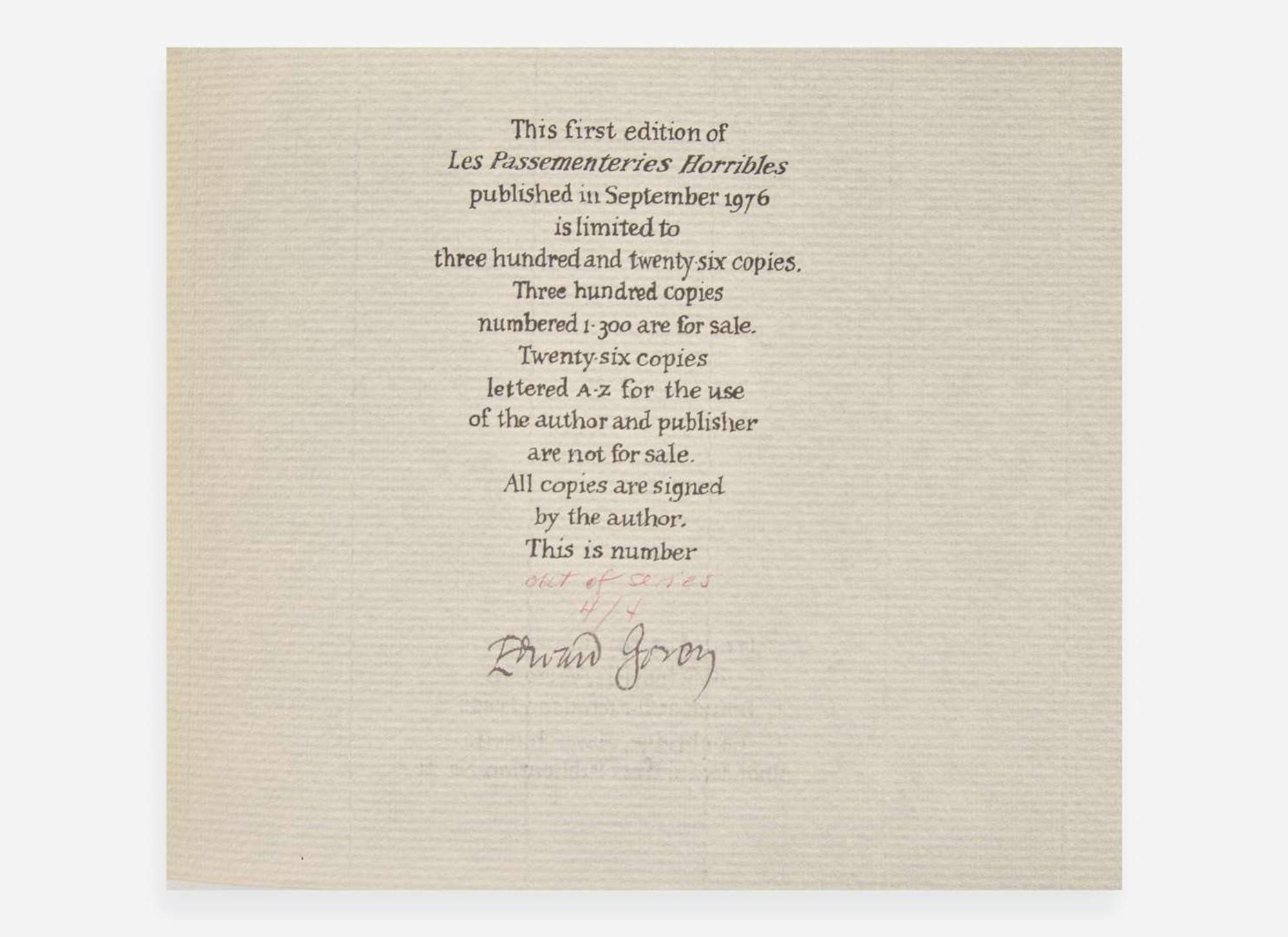[Children's & Illustrated] Gorey, Edward: Group of 9 Signed Albondocani Press Publications