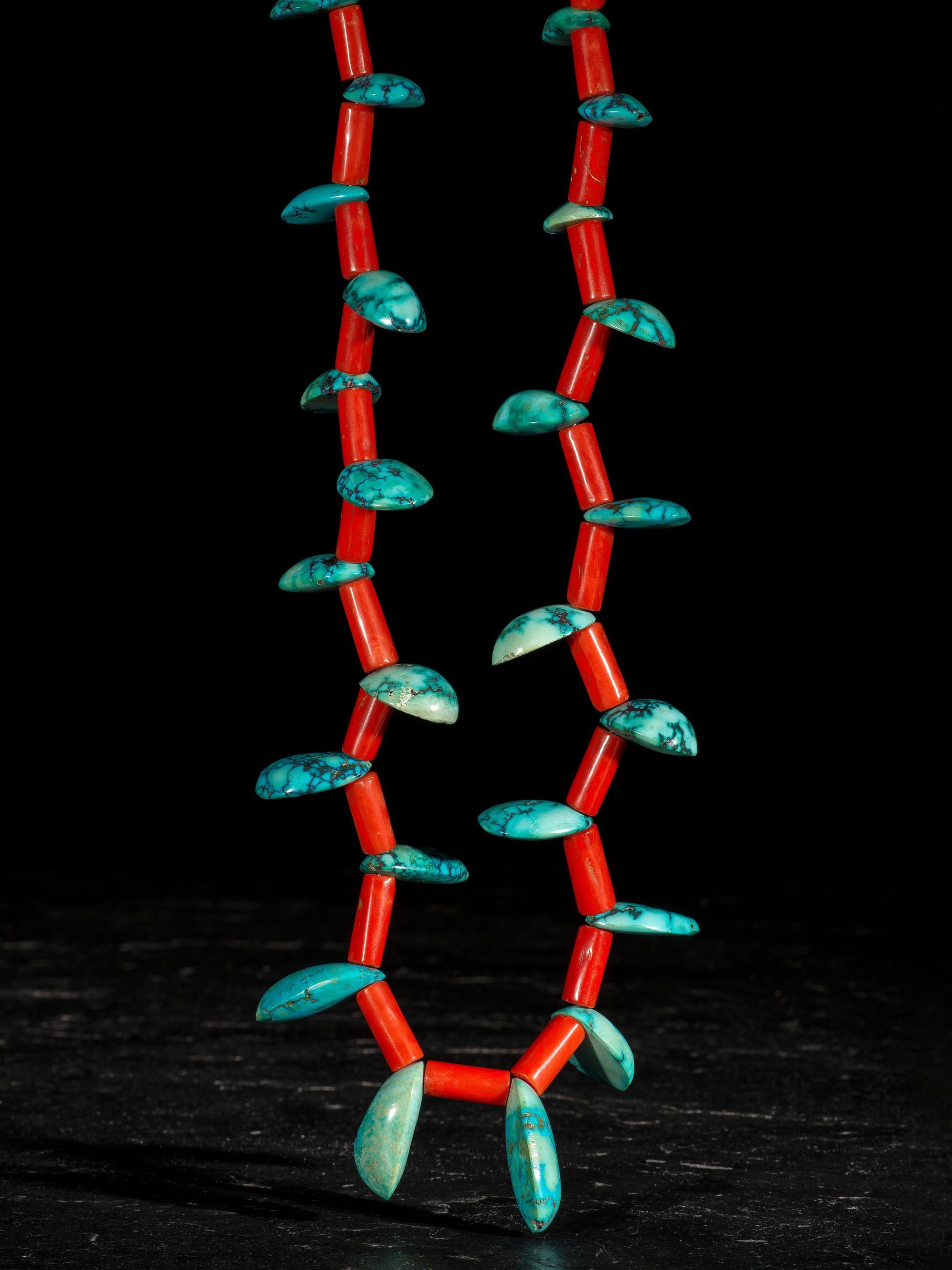 Turquoise and Coral Necklace from Asa Glascock Trading Post, Gallup, New Mexico