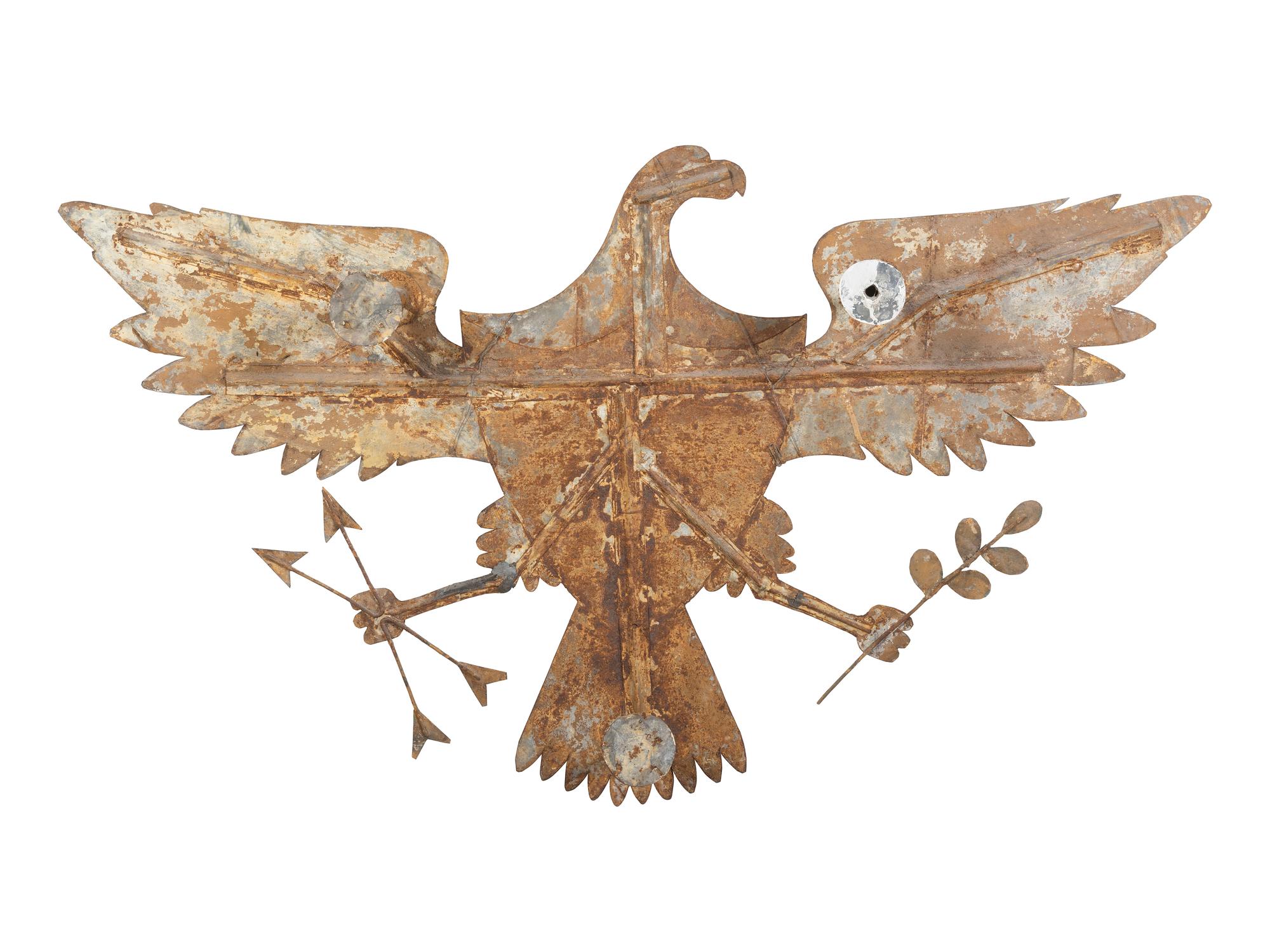 A Large Polychrome Painted Sheet Metal Eagle Crest, 19th Century