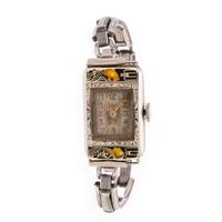 Art Deco, Elgin, White Gold, Sterling Silver, and Enamel Watch