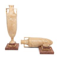 A Pair of Italian Alabaster and Rouge Griotte Marble Urns