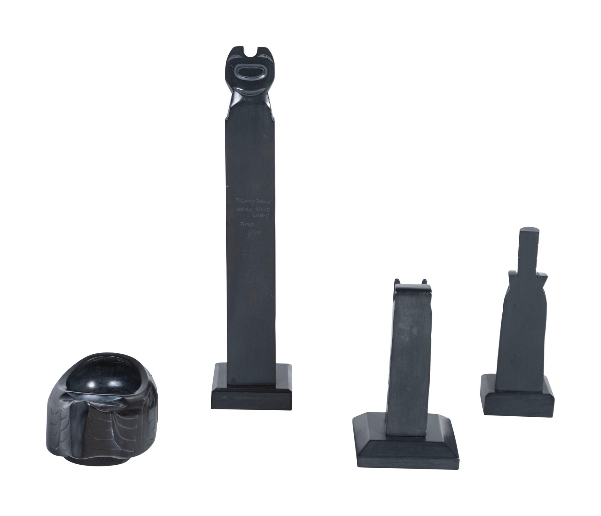 Carved Argillite Totems and Bowl