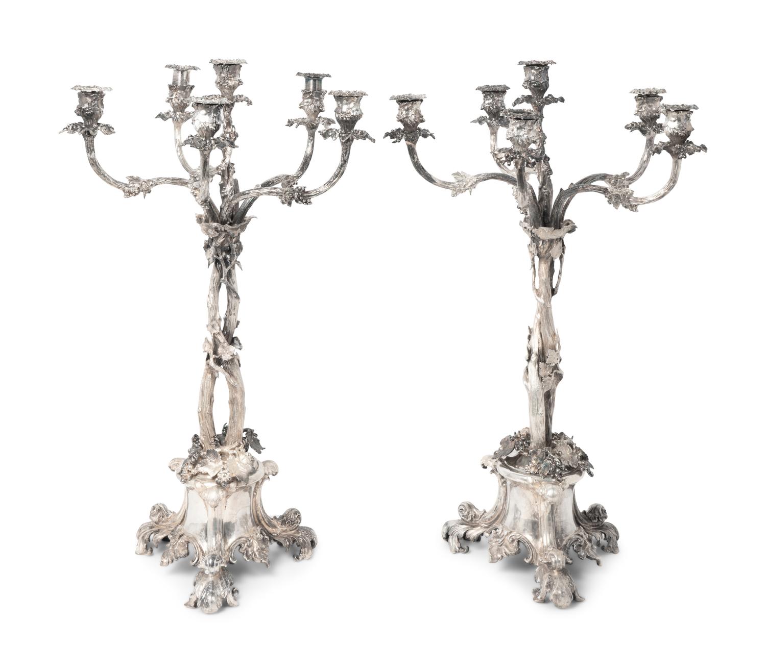 A Pair of Victorian Silverplate Five-Light Candelabra — 19TH CENTURY