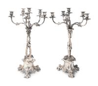 A Pair of Victorian Silverplate Five-Light Candelabra — 19TH CENTURY