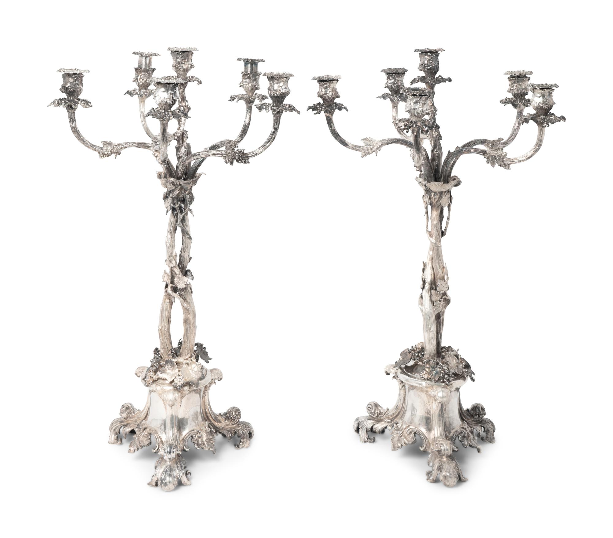 A Pair of Victorian Silverplate Five-Light Candelabra — 19TH CENTURY