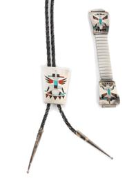 Zuni Mosaic Inlay Thunderbird Bolo and Watch Tips Height of bolo 1 3/4 inches