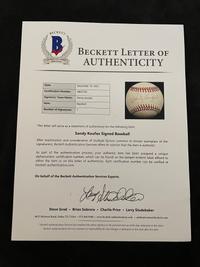 A Sandy Koufax Signed Autograph Baseball (Beckett Authentication Services Letter BAS Certified)