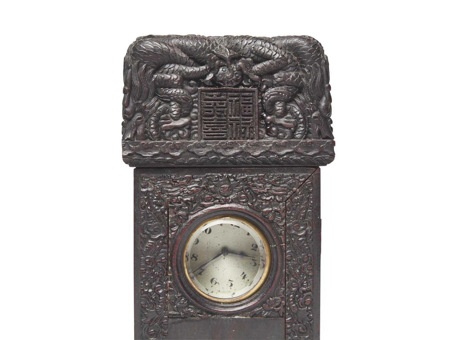 A Chinese Hardwood Stele Form Table Clock