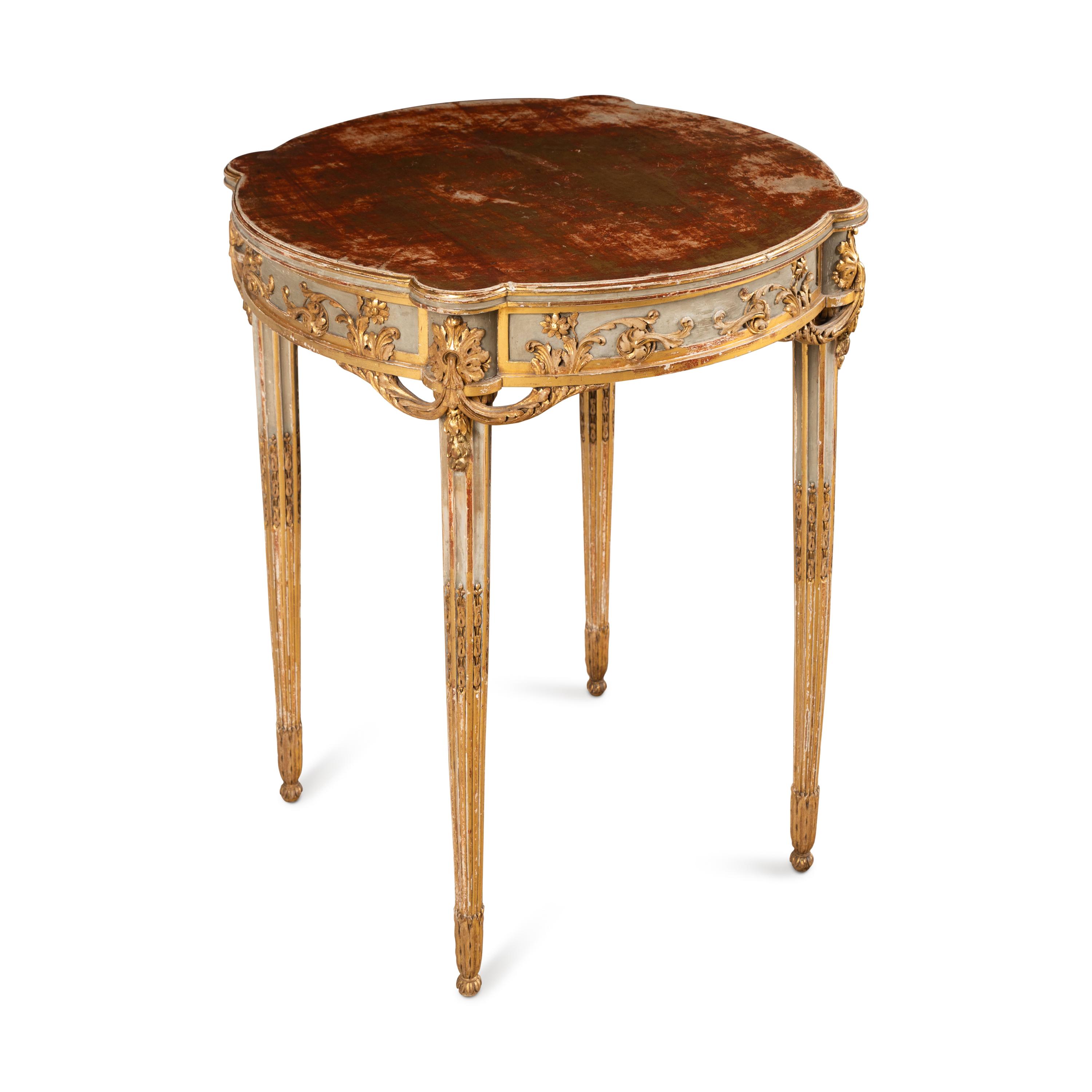 A Louis XVI Style Painted and Parcel Gilt Table