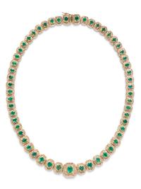 A 14 Karat Yellow Gold, Emerald and Diamond Necklace,