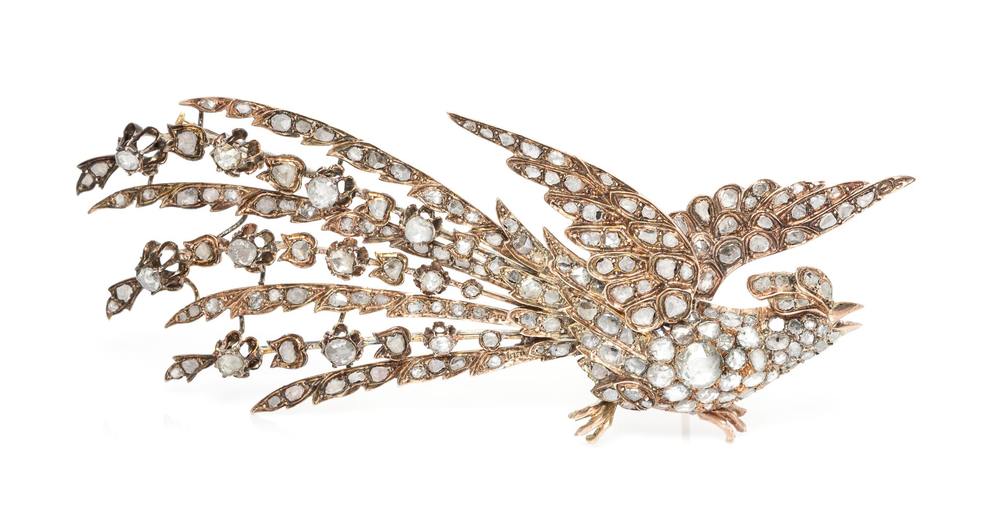A Victorian Yellow Gold and Diamond Bird Brooch, Circa 1870, 20.90 dwts.