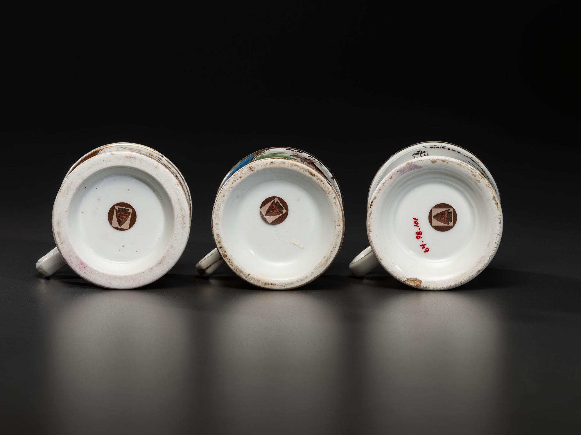Three Porcelain Shaving Mugs with Animals