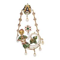 AUSTRO-HUNGARIAN, ANTIQUE, MULTIGEM AND POLYCHROME ENAMEL MERMAID PENDANT