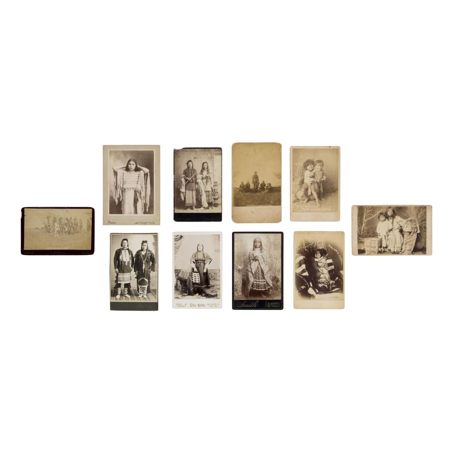 [Native Americana]. A group of 10 cabinet cards of Native American subjects by Cross, Irwin, Markey and others.