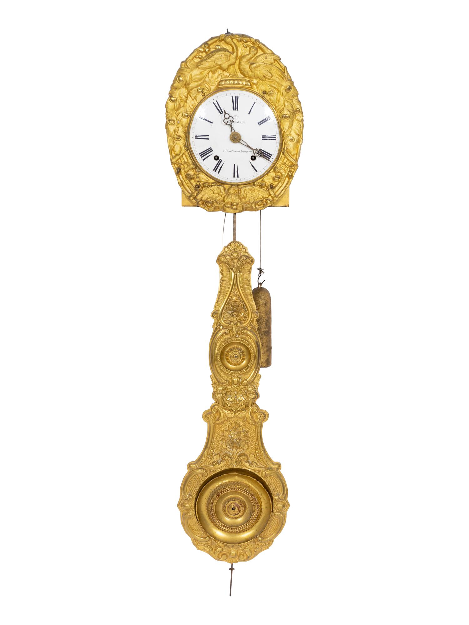 A French Repoussed Brass Comtoise Wall Clock