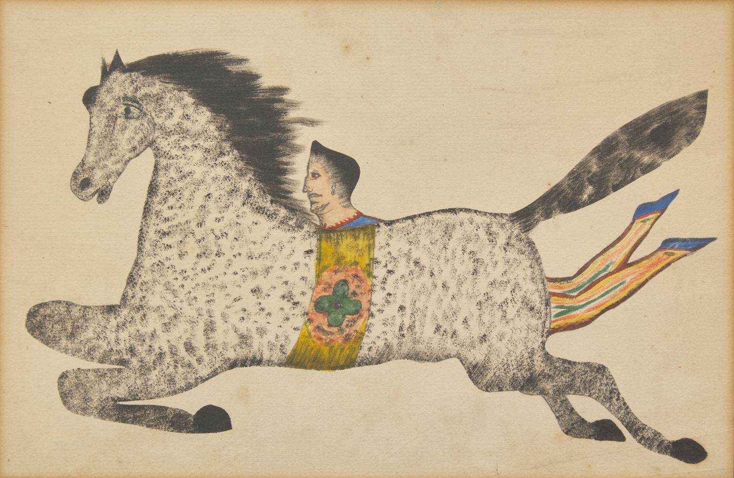 American School 19th Century, A Drawing of a Flying Horse and Acrobat