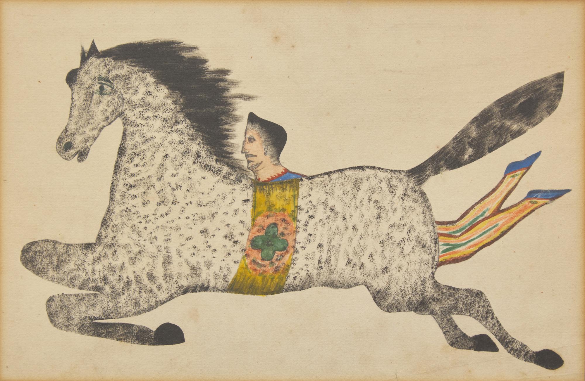 American School 19th Century, A Drawing of a Flying Horse and Acrobat