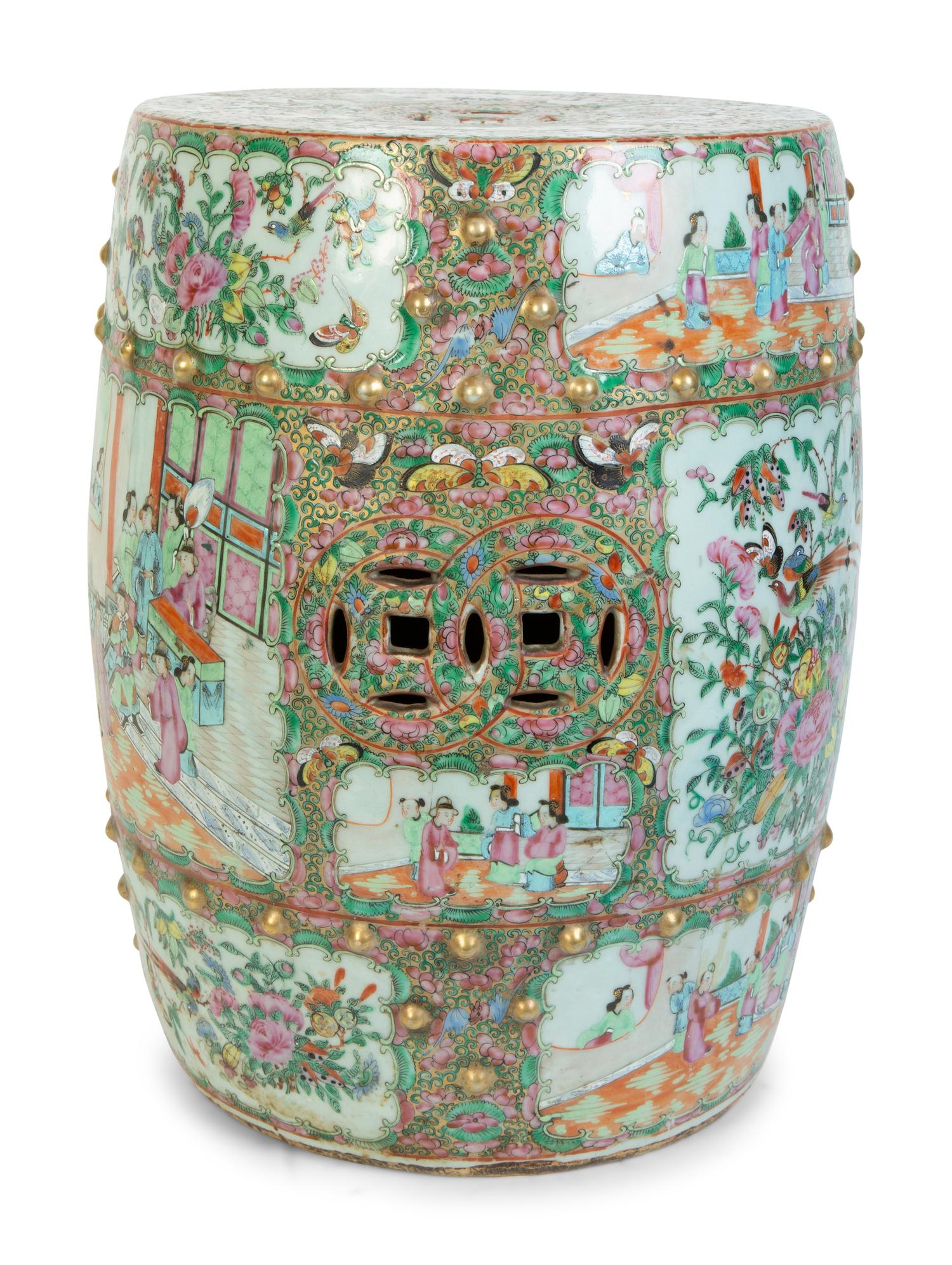A Chinese Export Rose Medallion Porcelain Garden Stool — 19TH CENTURY