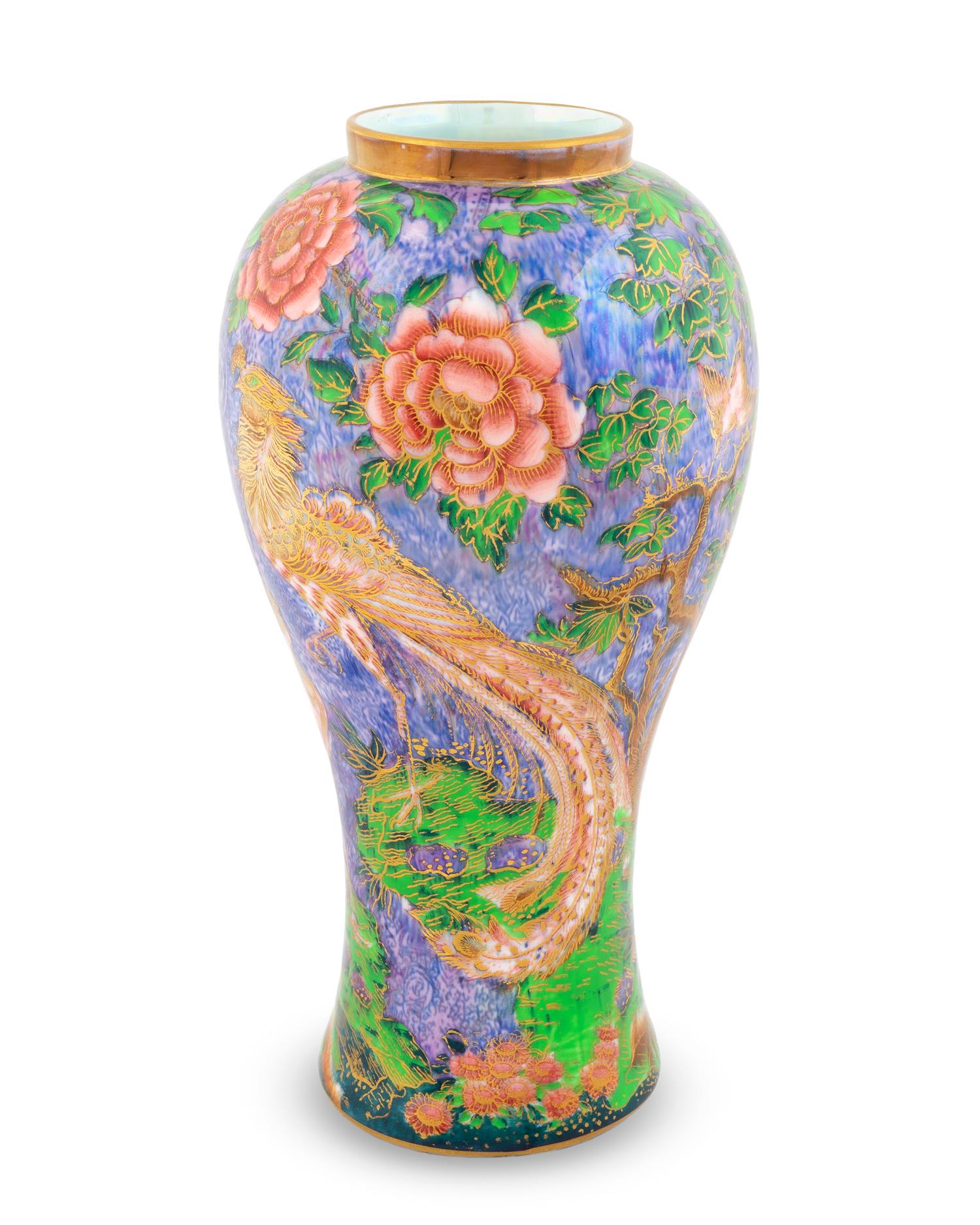 A Wedgwood Fairyland Lustre Argus Pheasant Candlemas Vase — CIRCA 1920