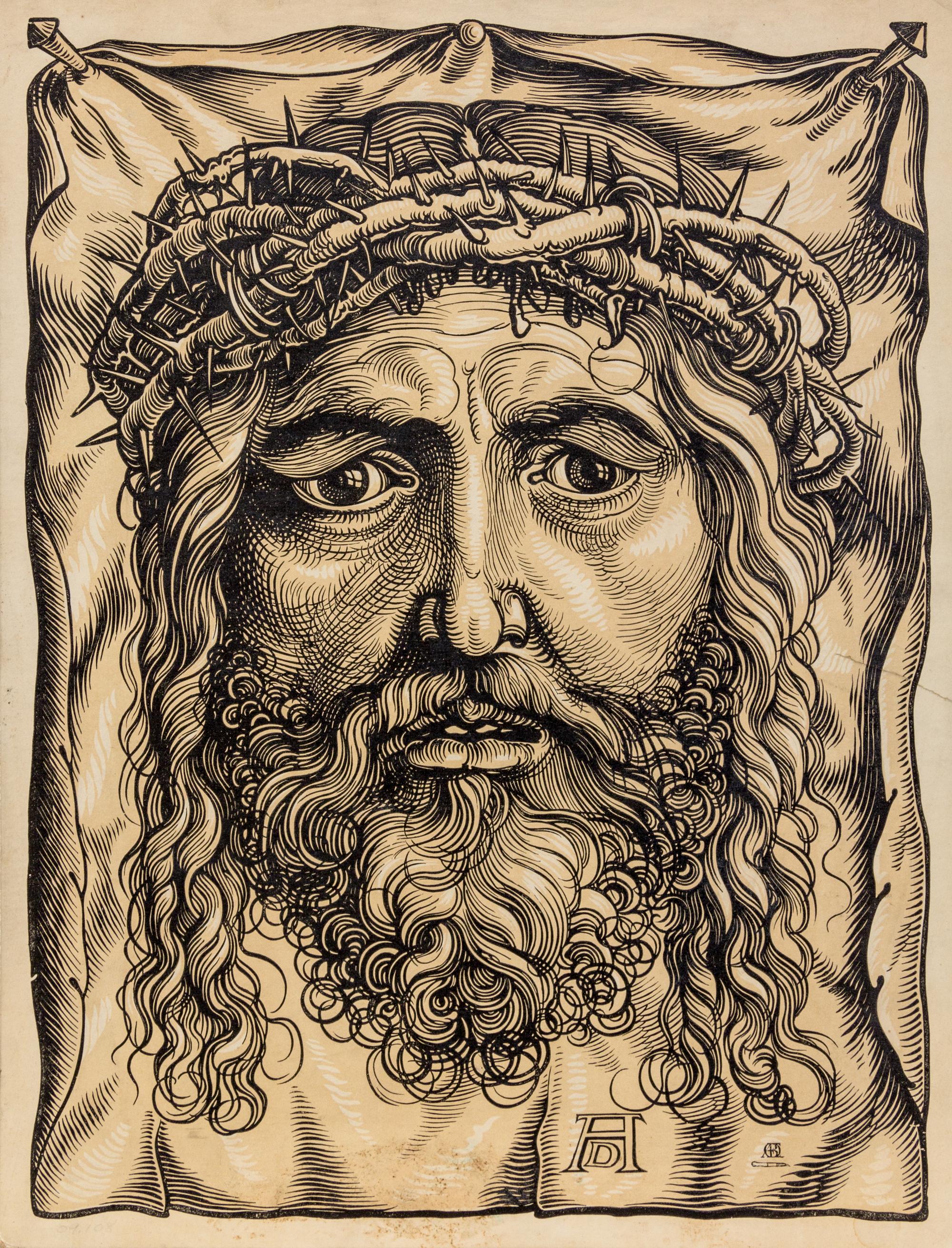 After Albrecht Dürer, (German, 1471–1528), The Lamentation, The Sudarium Displayed by Two Angels, and Head of Christ with Crown of Thorns