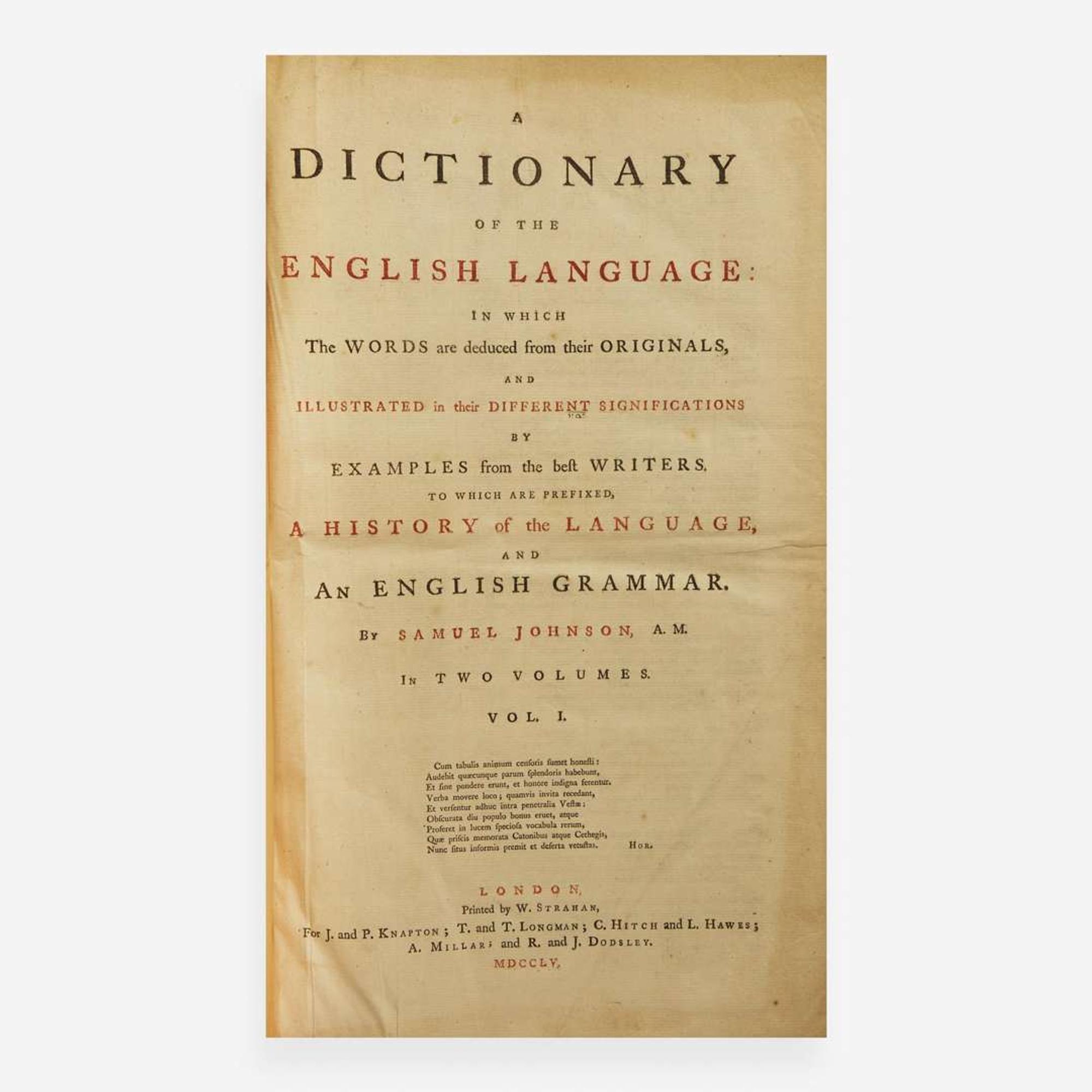 [Literature] Johnson, Samuel A Dictionary of the English Language...