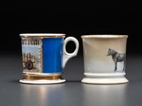 Two Horse-Drawn Delivery Wagon Porcelain Occupational Shaving Mugs