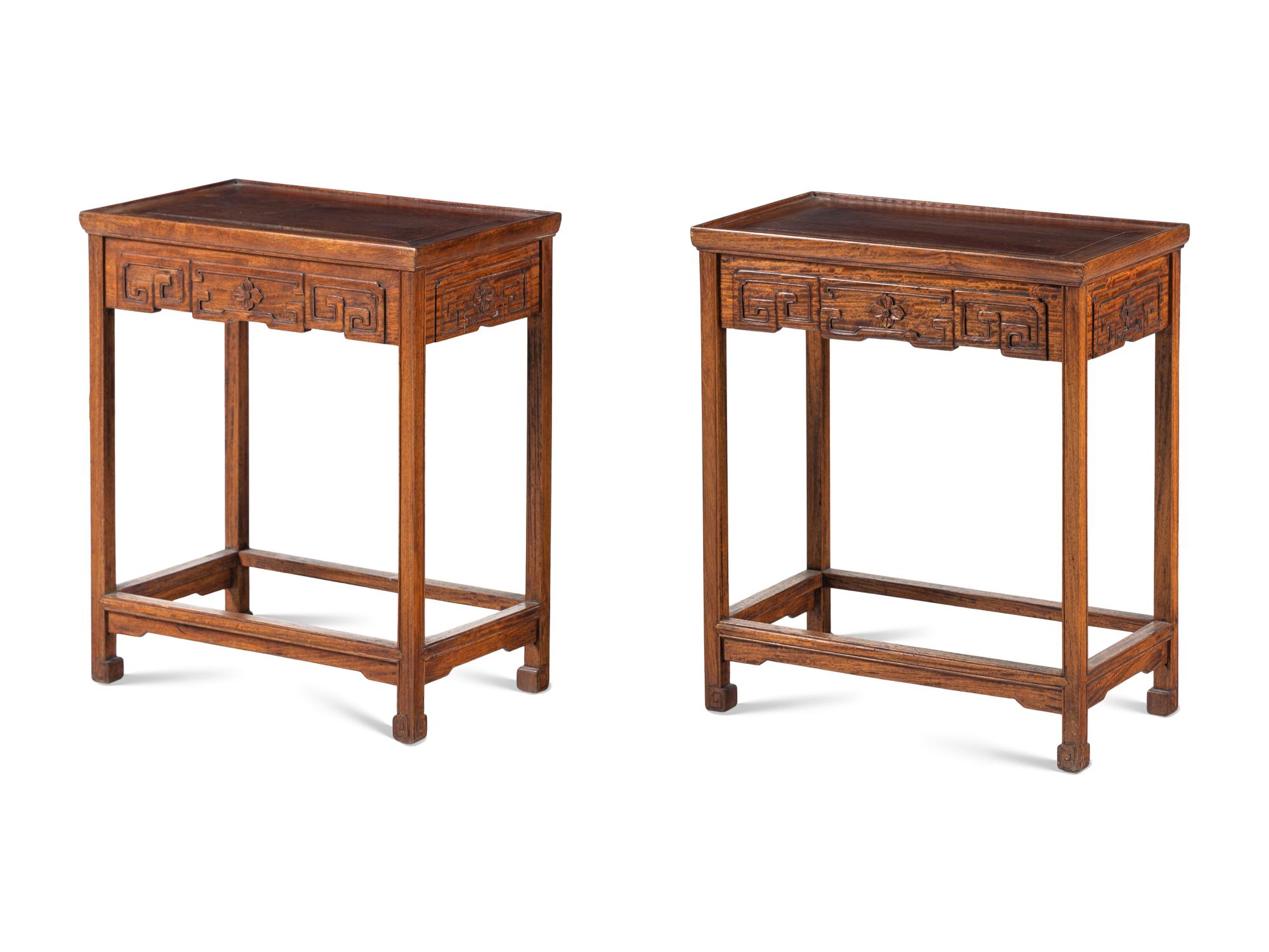 A Pair of Chinese Hardwood Side Tables