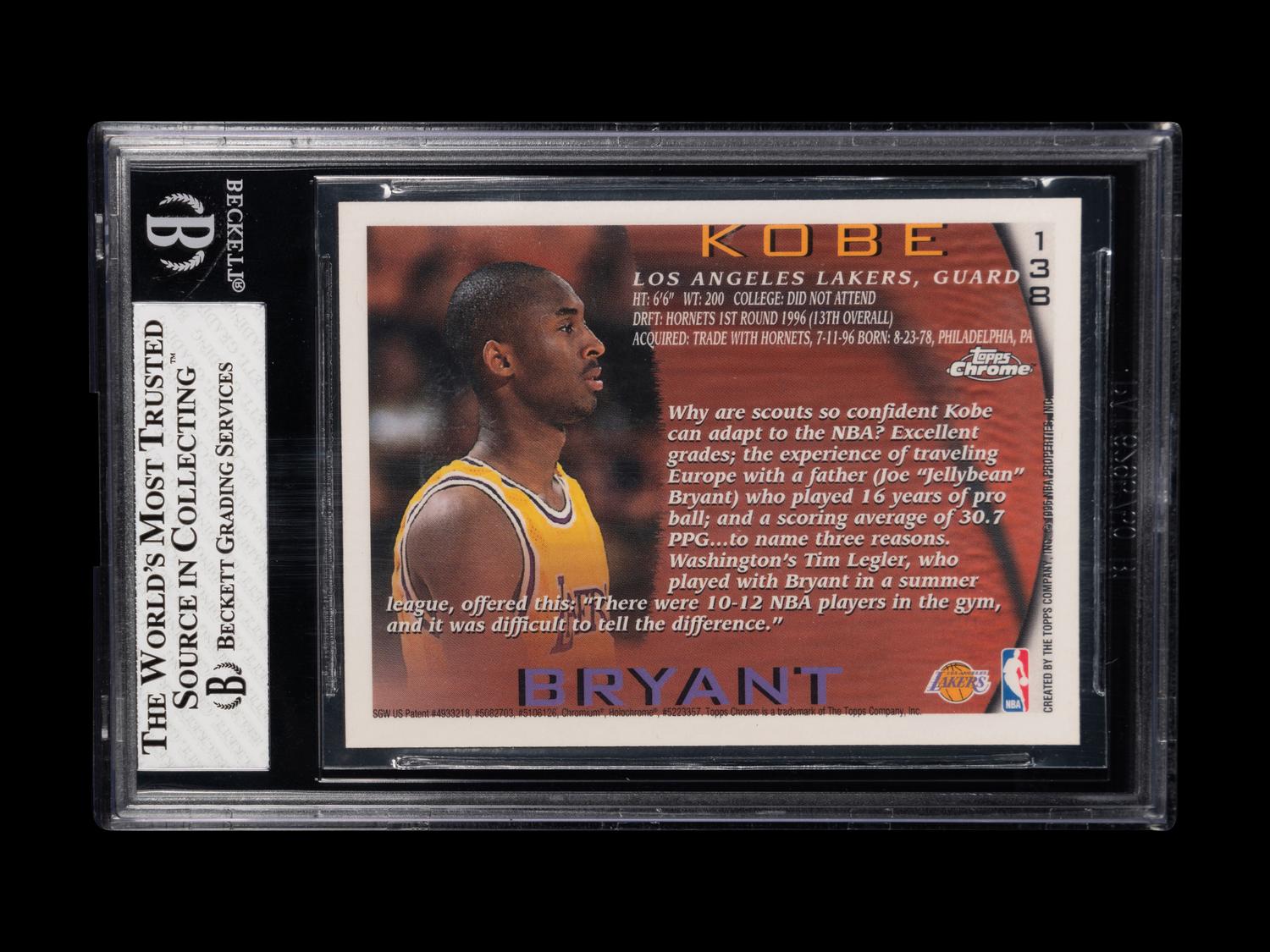 A 1996-97 Topps Chrome Kobe Bryant Rookie Card No. 138 (BGS 8 NM-MT)