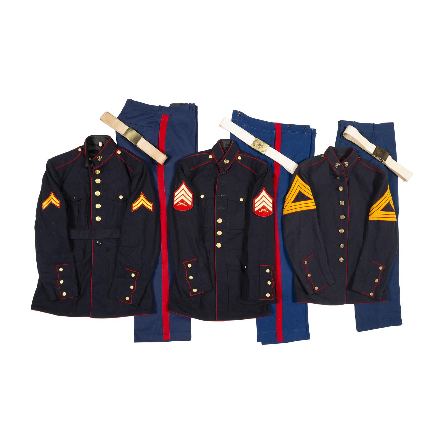 Group of WWII and post-WWII US Marine Corps Dress Blues, Including One Identified to 5th Marines Iwo Jima Veteran