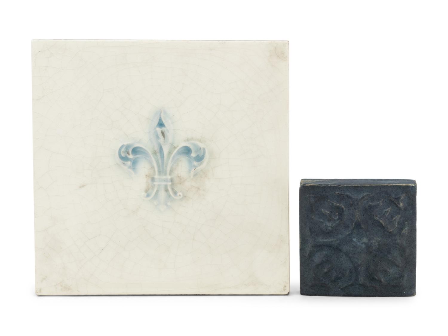 An American Encaustic Tile Works Ceramic Tile and a Blue-Glazed Tile