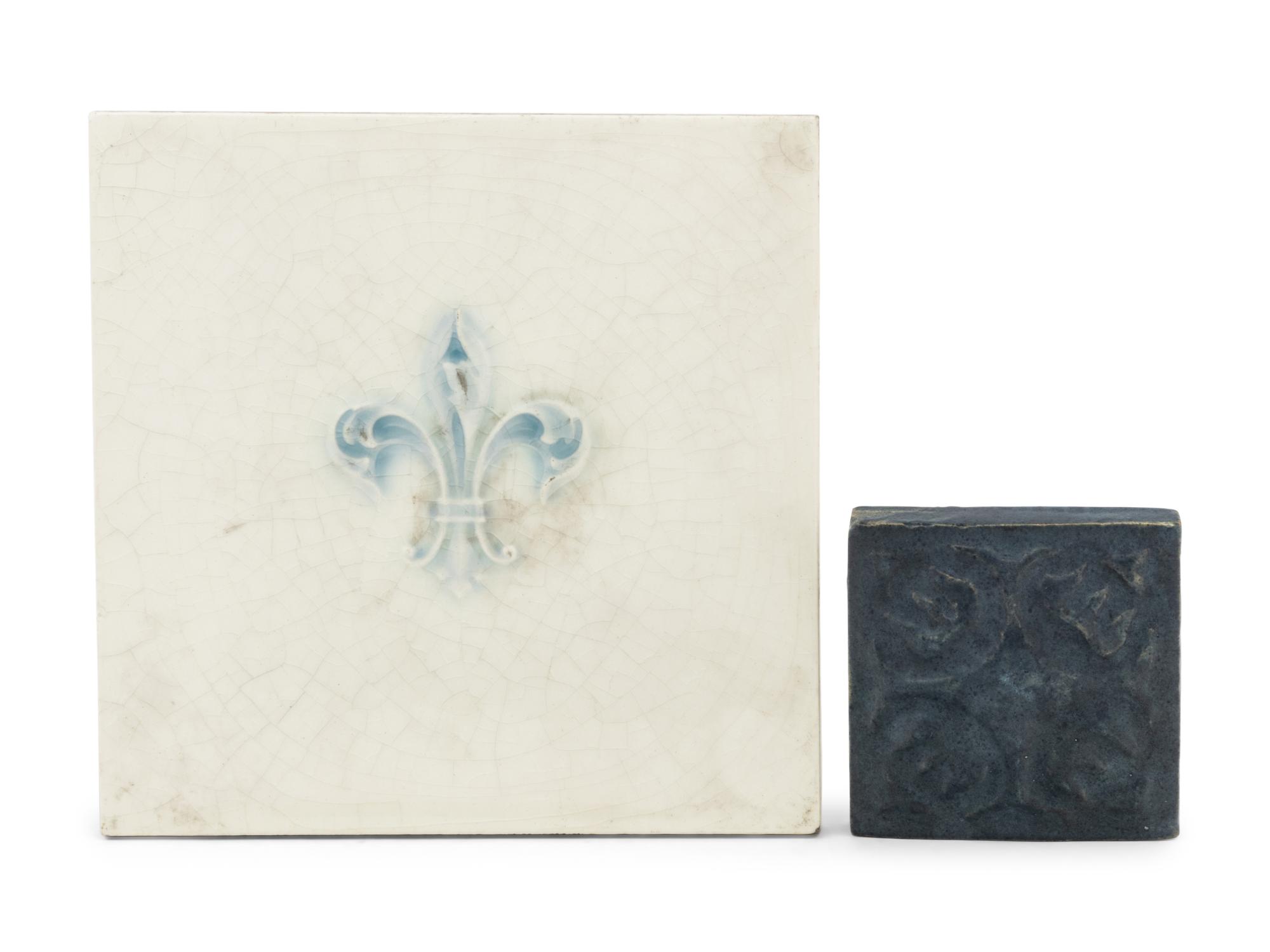 An American Encaustic Tile Works Ceramic Tile and a Blue-Glazed Tile