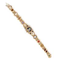 A Yellow Gold, Polychrome Enamel and Multigem Slide Surprise Wristwatch, 25.50 dwts.