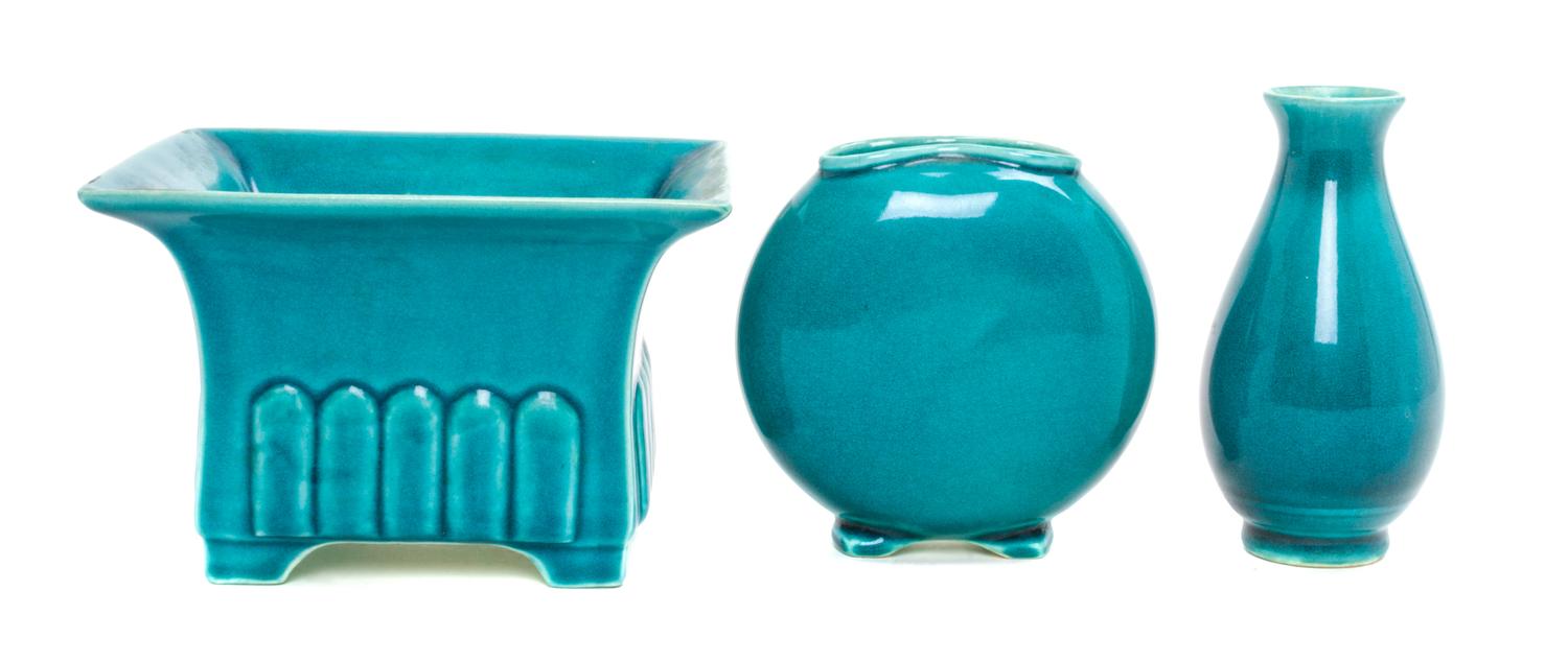 Three Robinson Pottery Articles Width of first 6 3/4 inches.