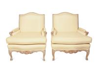 A Pair of Louis XV Style Gray-Painted Bergères
