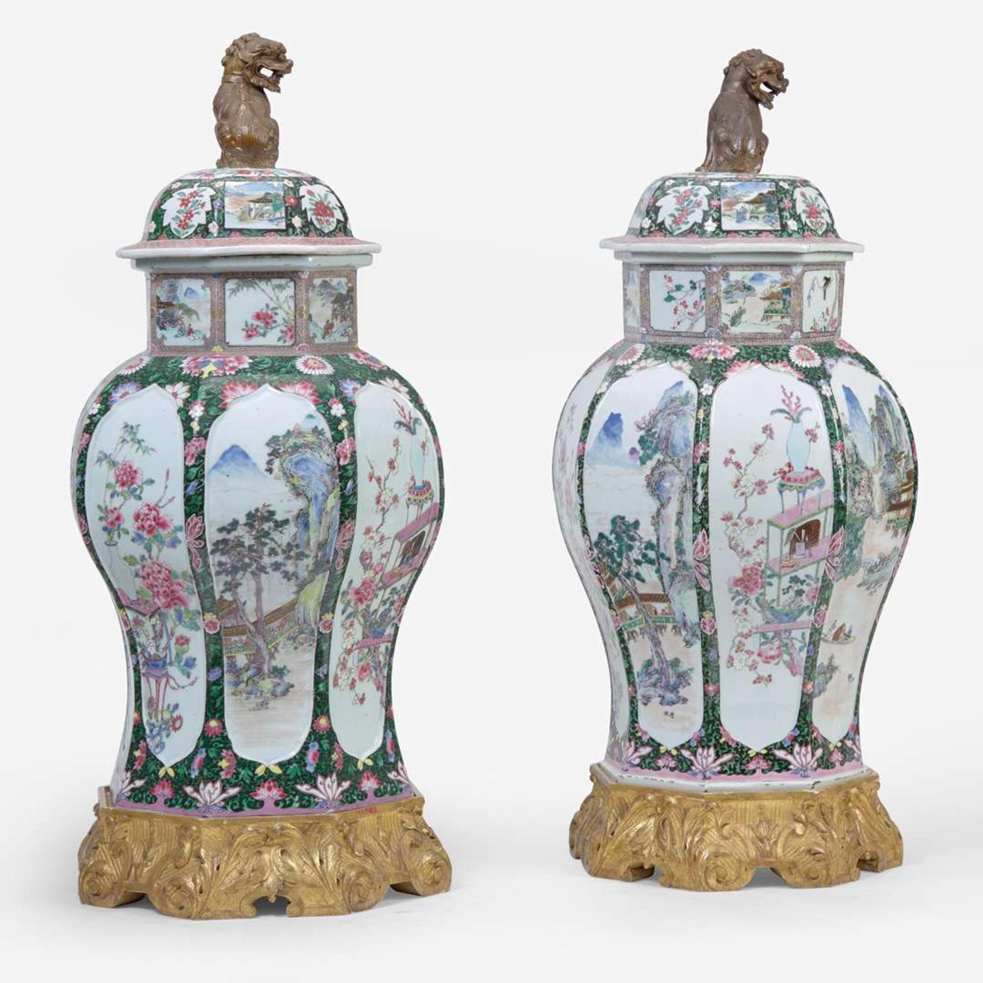 An impressive associated pair of famille rose-decorated porcelain large jars and covers ?????????? ????