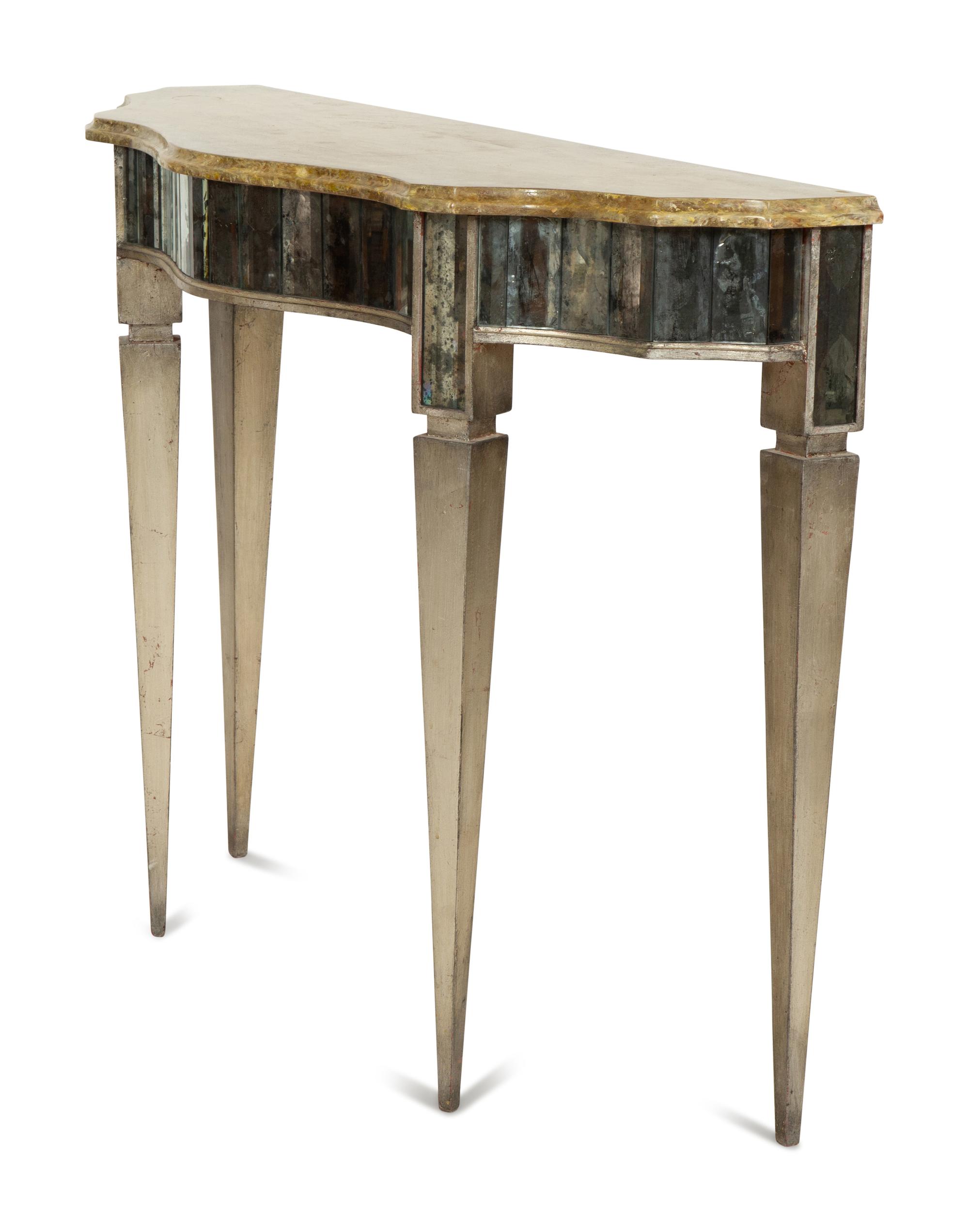 An Art Deco Style Silvered and Gilt Mirror-Inset Console Table