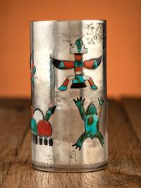 Silver Tumbler, with Mosaic Inlay, Frogs, Storm Clouds, Knifewings, and Rainbow Guardians